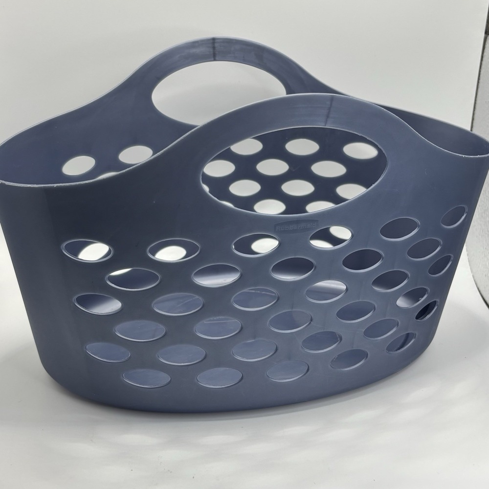 Rubbermaid Oval Carry Tote Blue Basket Handles Flexible Laundry Beach Purse‎